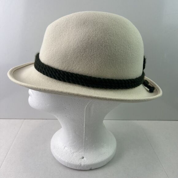 Vintage Authentic Austrian Woolfelt Cream Triple Green Braid Feather Women’s Hat - Picture 4 of 7